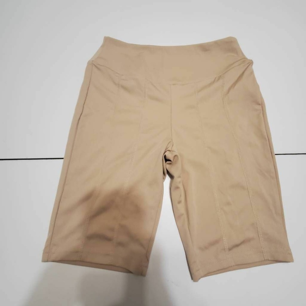 Boohoo Womens Activewear Shorts Beige Paneled Elastic Waist Pull On 2
